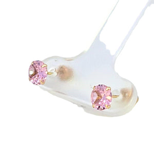 14K Real Gold Pink CZ Stud Earrings