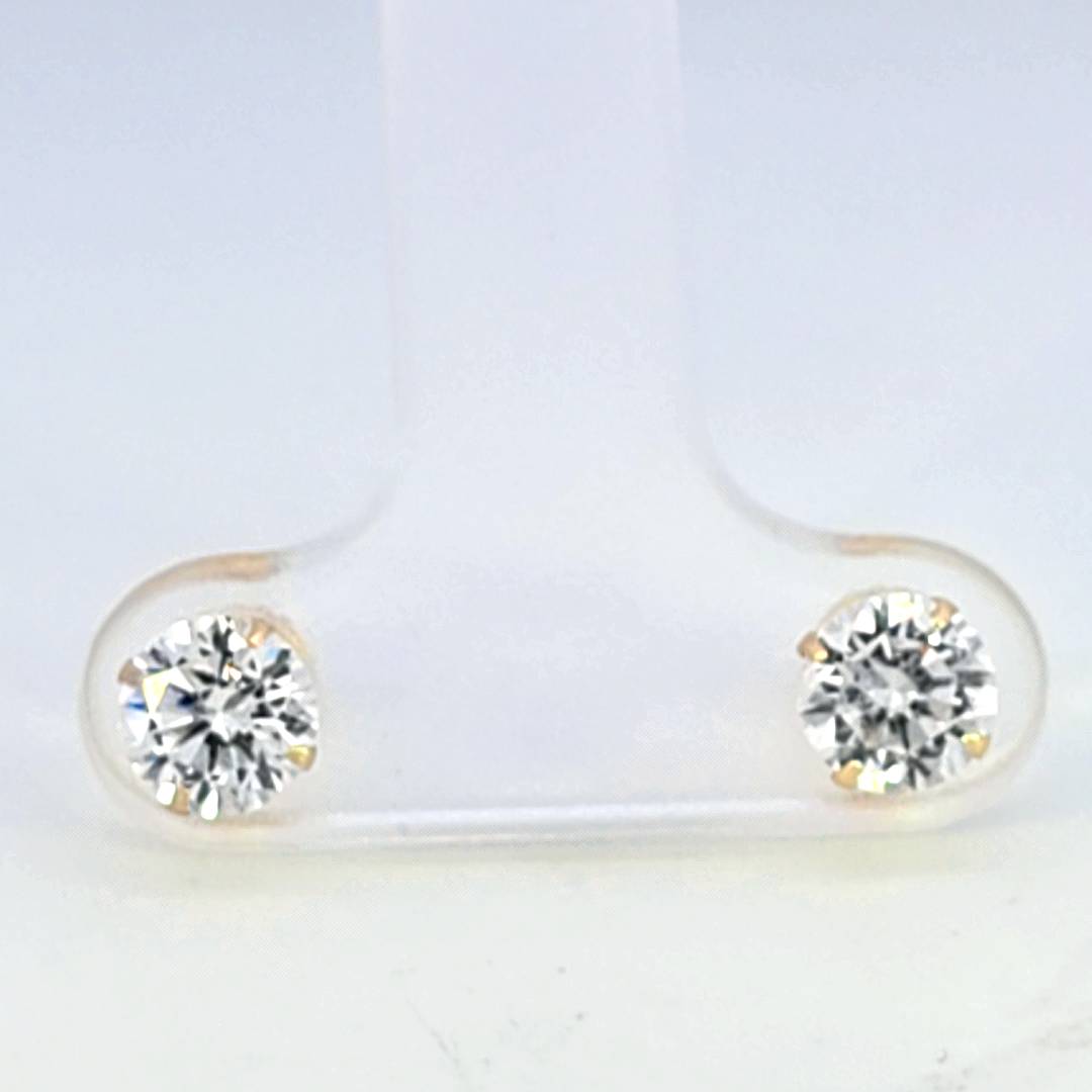 14K Real Gold Clear CZ Round 5MM Stud Earrings