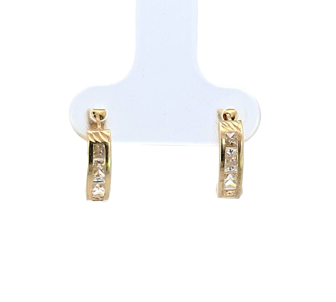 10K Real Gold Tri Color Huggy Style Hoop CZ Earrings