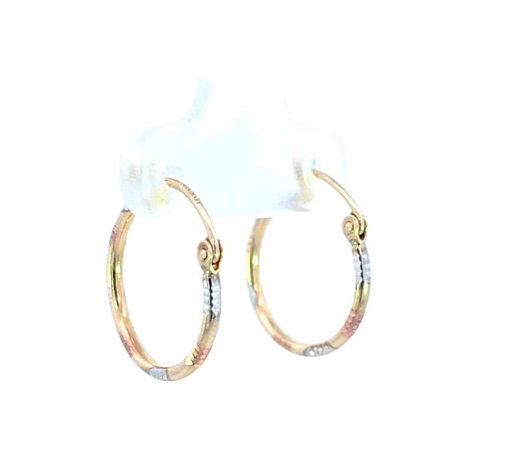 10K Real Gold Tri Color Diamond Cut Small Hoop Earring for Girls Womens