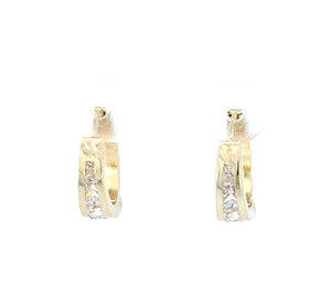 10K Real Gold Tri Color Reversible Huggy Style Hoop CZ Earrings