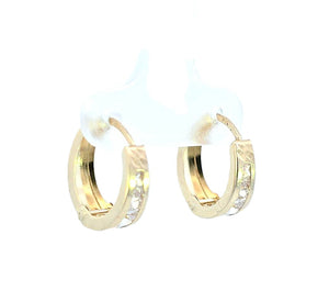 10K Real Gold Tri Color Reversible Huggy Style Hoop CZ Earrings