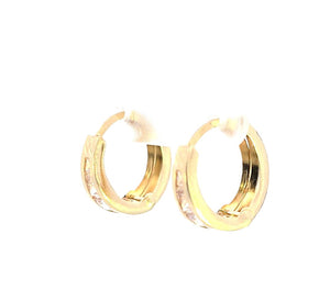 10K Real Gold Tri Color Reversible Huggy Style Hoop CZ Earrings