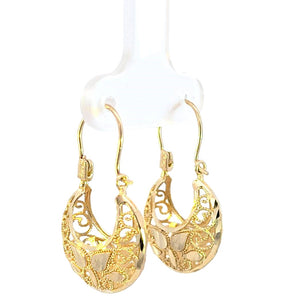 10K Real Gold Basket Filgree Hoop Earrings for Girls Womens