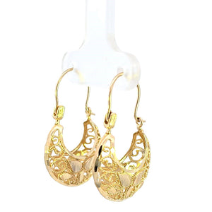 10K Real Gold Basket Filgree Hoop Earrings for Girls Womens
