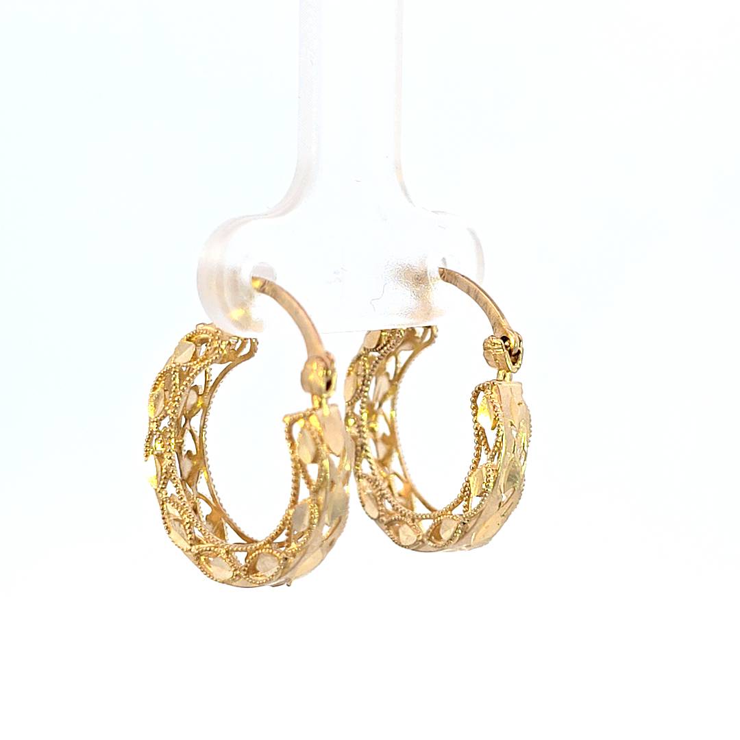 10K Real Gold Turkish Hoop Huggie Earrings for Girls Womens