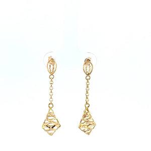 10K Real Gold Mirror Cut Dangle Earrings for Girls Womens