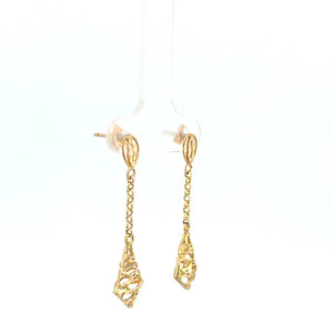 10K Real Gold Mirror Cut Dangle Earrings for Girls Womens