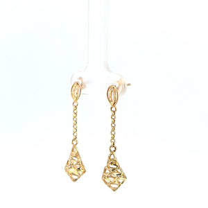 10K Real Gold Mirror Cut Dangle Earrings for Girls Womens