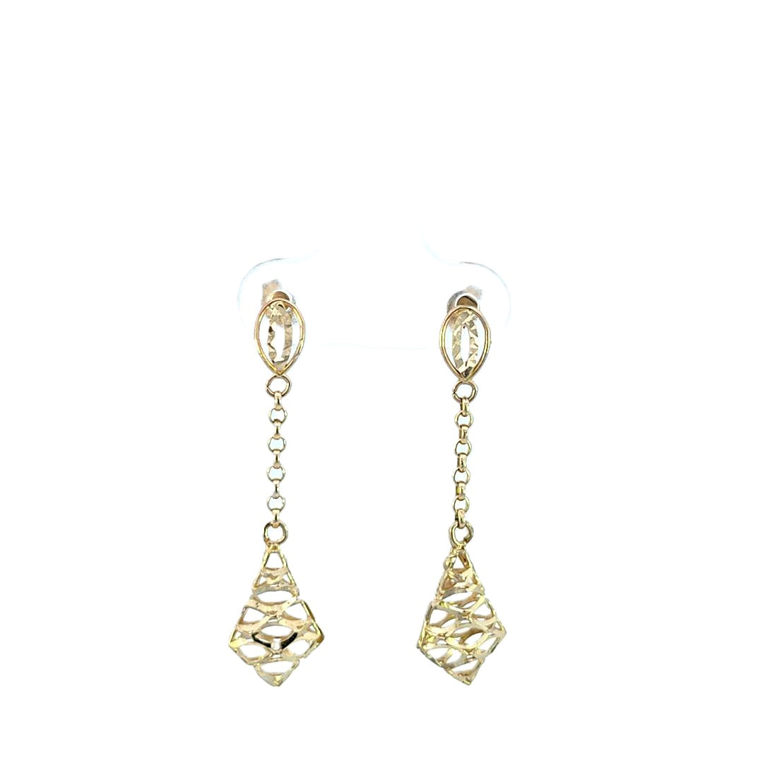 10K Real Gold Mirror Cut Dangle Earrings for Girls Womens