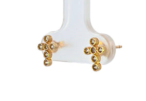 10K Real Gold Small CZ Cross Earrings