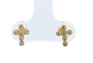 10K Real Gold Small CZ Cross Earrings