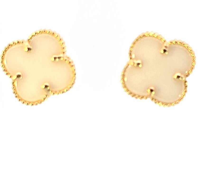 10K Real Gold Van Cleef White Clover Earrings