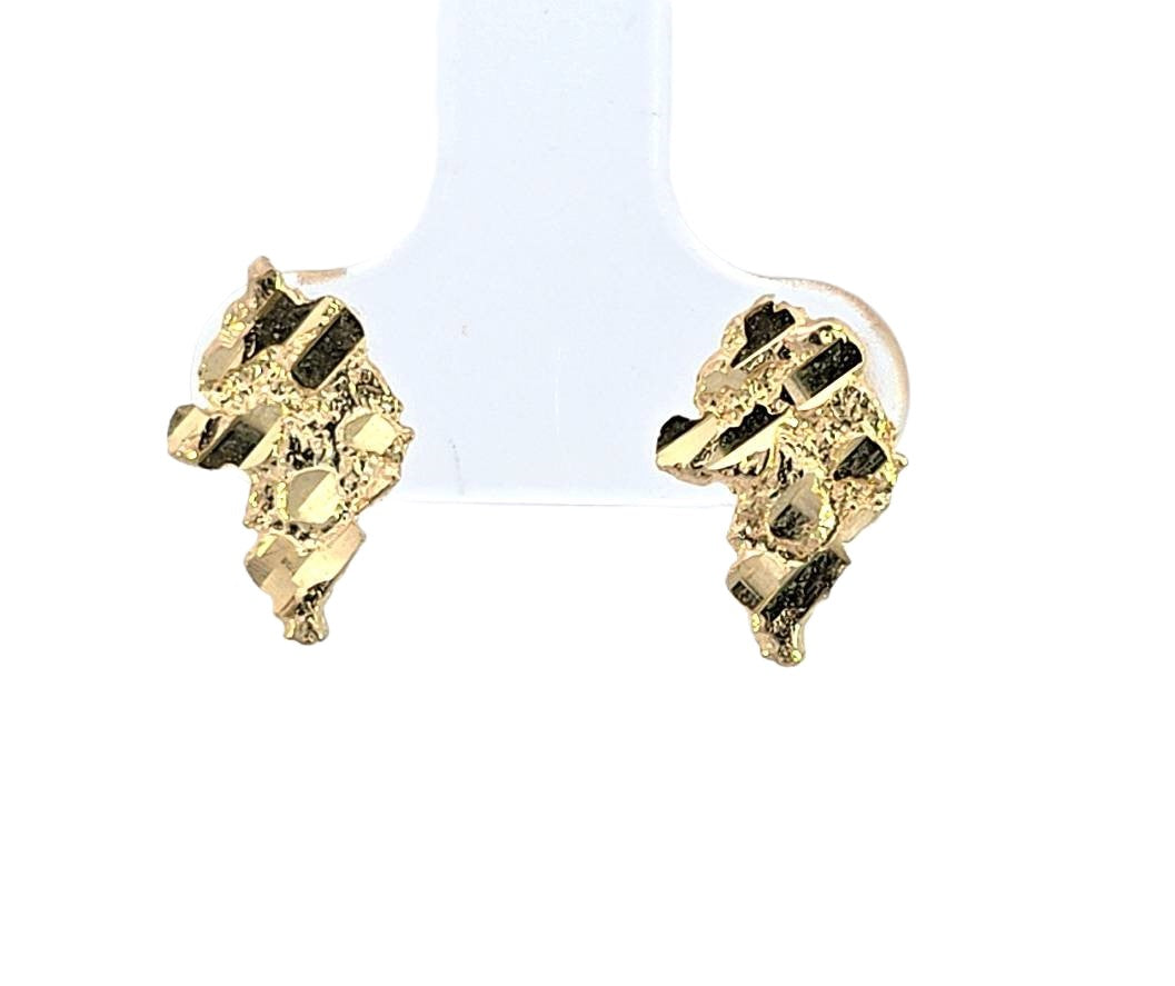 10K Real Gold Nugget Africa Map Small Earrings