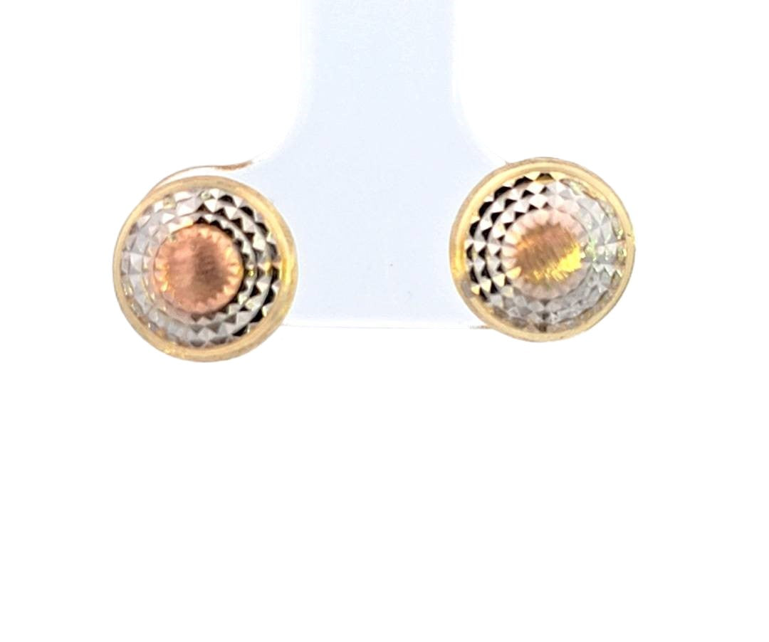 10K Real Gold Tri Color Round Fancy Stud Earrings