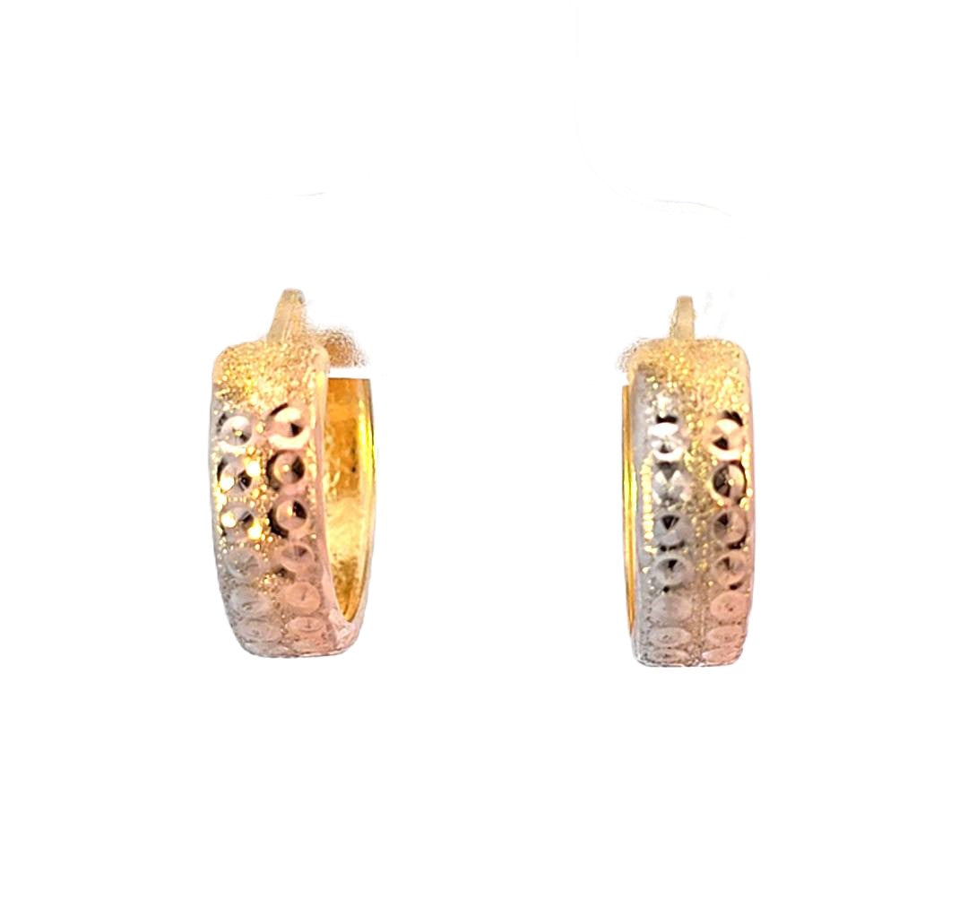 10K Real Gold Tri Color Fancy Round Medium Hoop Earrings for Girl's/Women