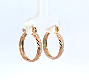 10K Real Gold Tri Color Fancy Round Hoop Earrings for Girls/Women