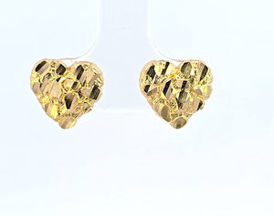 10K Real Gold Nugget Heart Stud Earrings