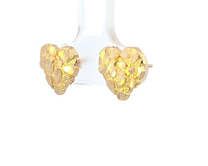 10K Real Gold Nugget Heart Stud Earrings