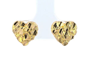 10K Real Gold Nugget Heart Stud Earrings