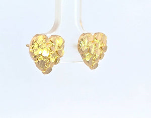 10K Real Gold Nugget Heart Stud Earrings