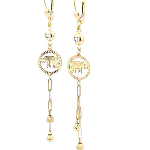 10K Real Gold Elephant Dangle Earrings for Girls, Women's