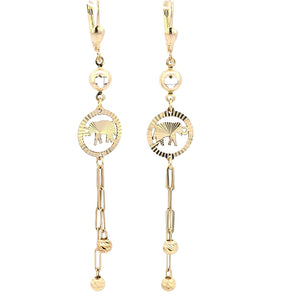 10K Real Gold Elephant Dangle Earrings for Girls, Women's