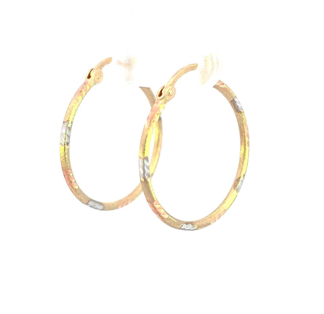 10K Real Gold Tri Color Diamond Cut Medium Hoops Earrings for Girls, Women's