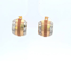 10K Real Gold Tri Color Small Fancy Huggie Hoop Earrings