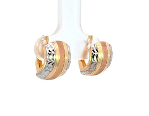 10K Real Gold Tri Color Small Fancy Huggie Hoop Earrings