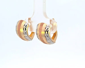 10K Real Gold Tri Color Small Fancy Huggie Hoop Earrings