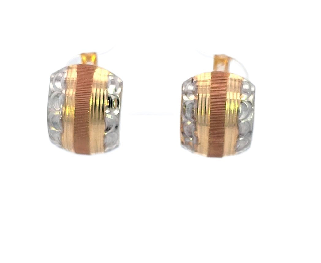 10K Real Gold Tri Color Small Fancy Huggie Hoop Earrings