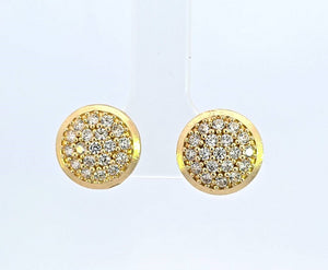 10K Real Gold Round Micro Pave CZ Fancy Stud Earrings