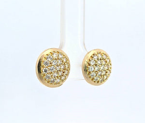 10K Real Gold Round Micro Pave CZ Fancy Stud Earrings