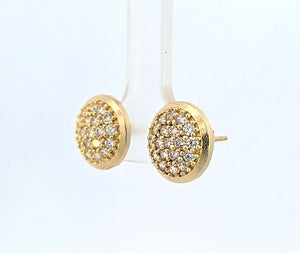 10K Real Gold Round Micro Pave CZ Fancy Stud Earrings