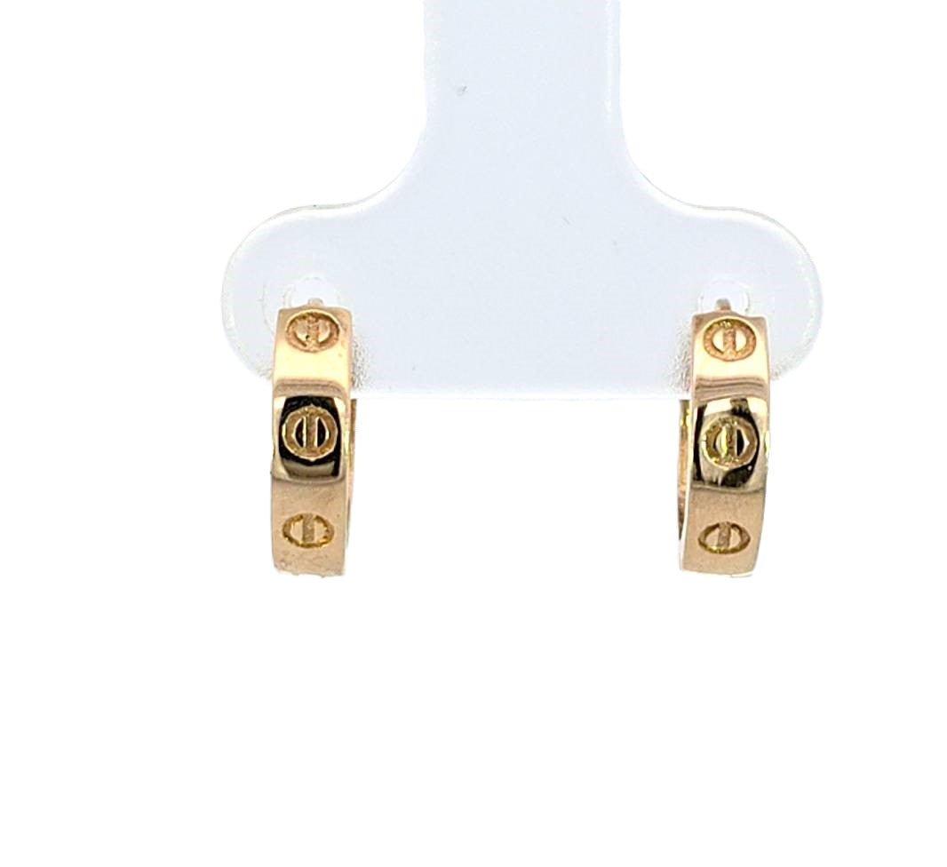 10K Real Gold Fancy Round Medium Hoop Earrings