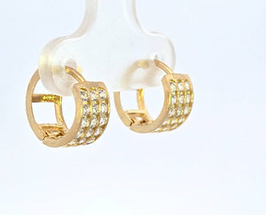 10K Real Gold 3-Row CZ Hoop Small Earrings