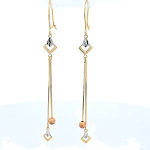 10K Real Gold Tri Color Long Dangle Fancy Hoop Earrings or Girls, Women's