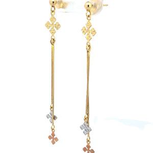 10K Real Gold Tri Color Diamond Cut Long Fancy Dangle Screw Back Earrings