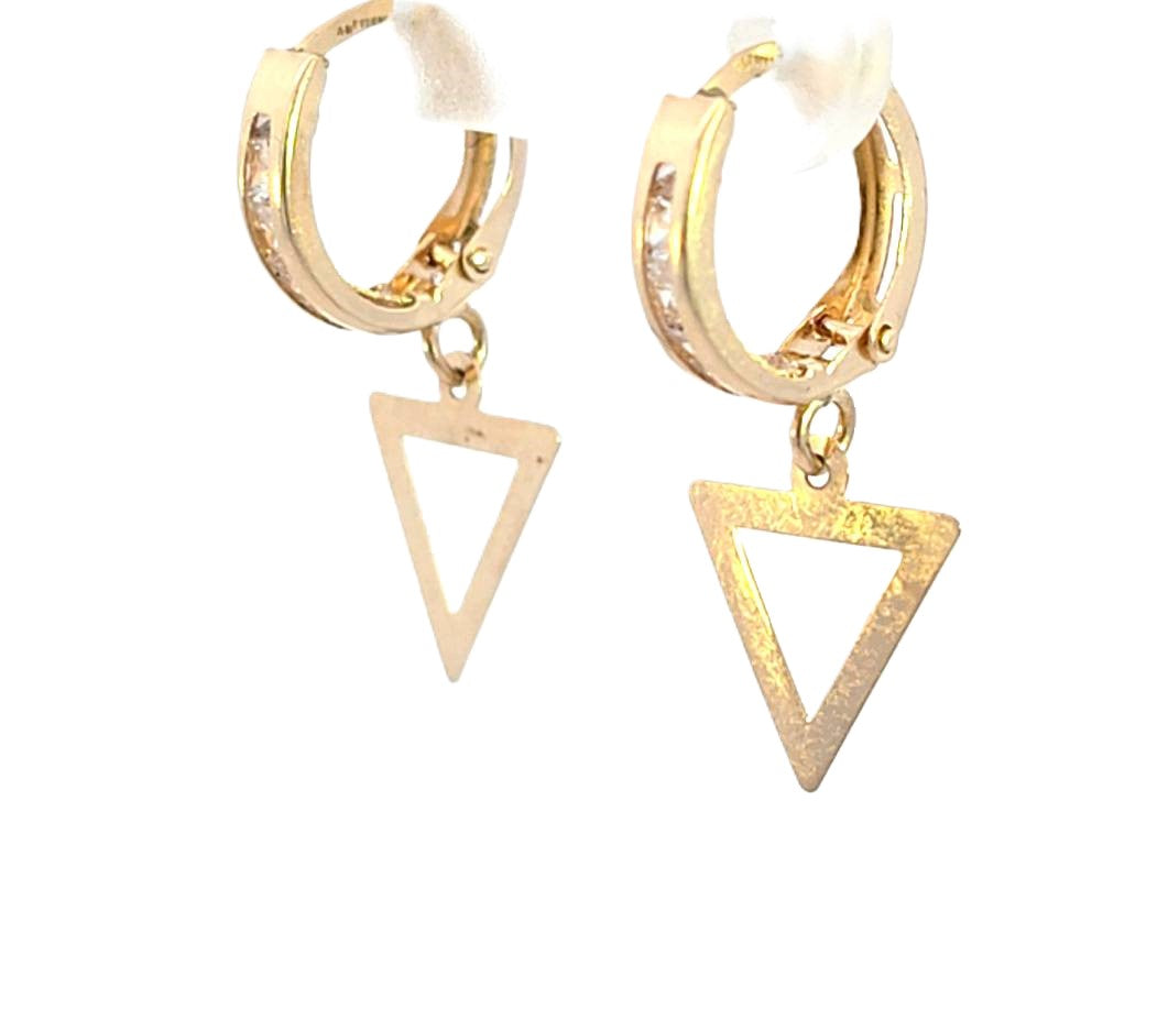 10K Real Gold Triangle CZ Hoop Earrings for Girls, Women's