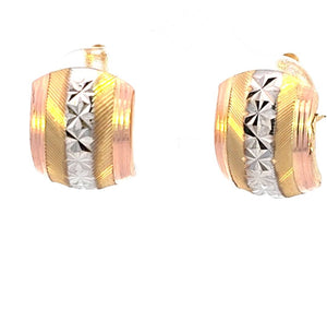 10K Real Gold Tri Color Fancy Huggie Hoop Small Earrings