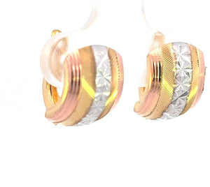 10K Real Gold Tri Color Fancy Huggie Hoop Small Earrings