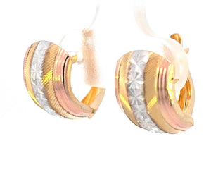 10K Real Gold Tri Color Fancy Huggie Hoop Small Earrings