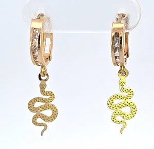 10K Real Gold Snake CZ Hoop Earrings for Girls, Women's