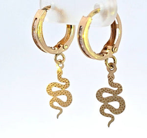 10K Real Gold Snake CZ Hoop Earrings for Girls, Women's