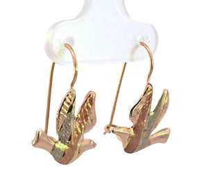 10K Real Gold Tri Color Dove Bird Hoop Earrings for Girls, Women's