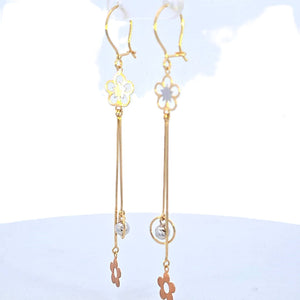 14K Real Gold Tri Color Flower Hoop Dangle Earrings for Girls, Women's.