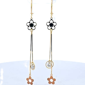 14K Real Gold Tri Color Flower Hoop Dangle Earrings for Girls, Women's.