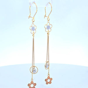 14K Real Gold Tri Color Flower Hoop Dangle Earrings for Girls, Women's.