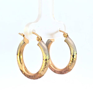 10K Real Gold Tri Color Diamond Cut Fancy Hoops Earrings for Girls, Women's